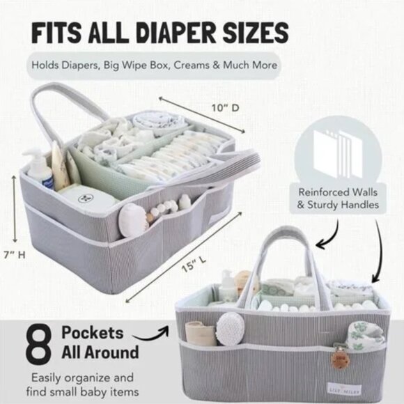 Grey Newborn‎ Baby Diaper Caddy Large Organizer Tote Bag Travel Shower Bag - Picture 6 of 6